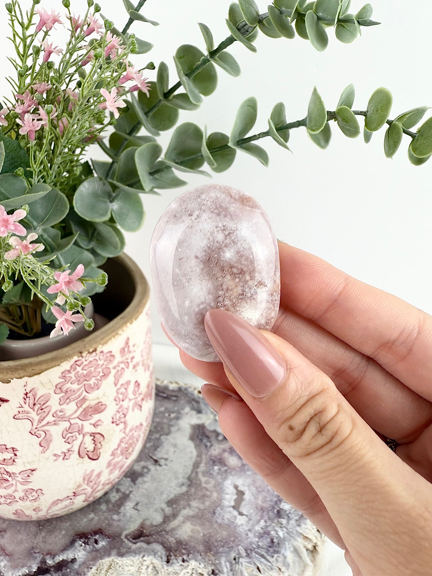 Pink Amethyst x Flower Agate Palm Stones