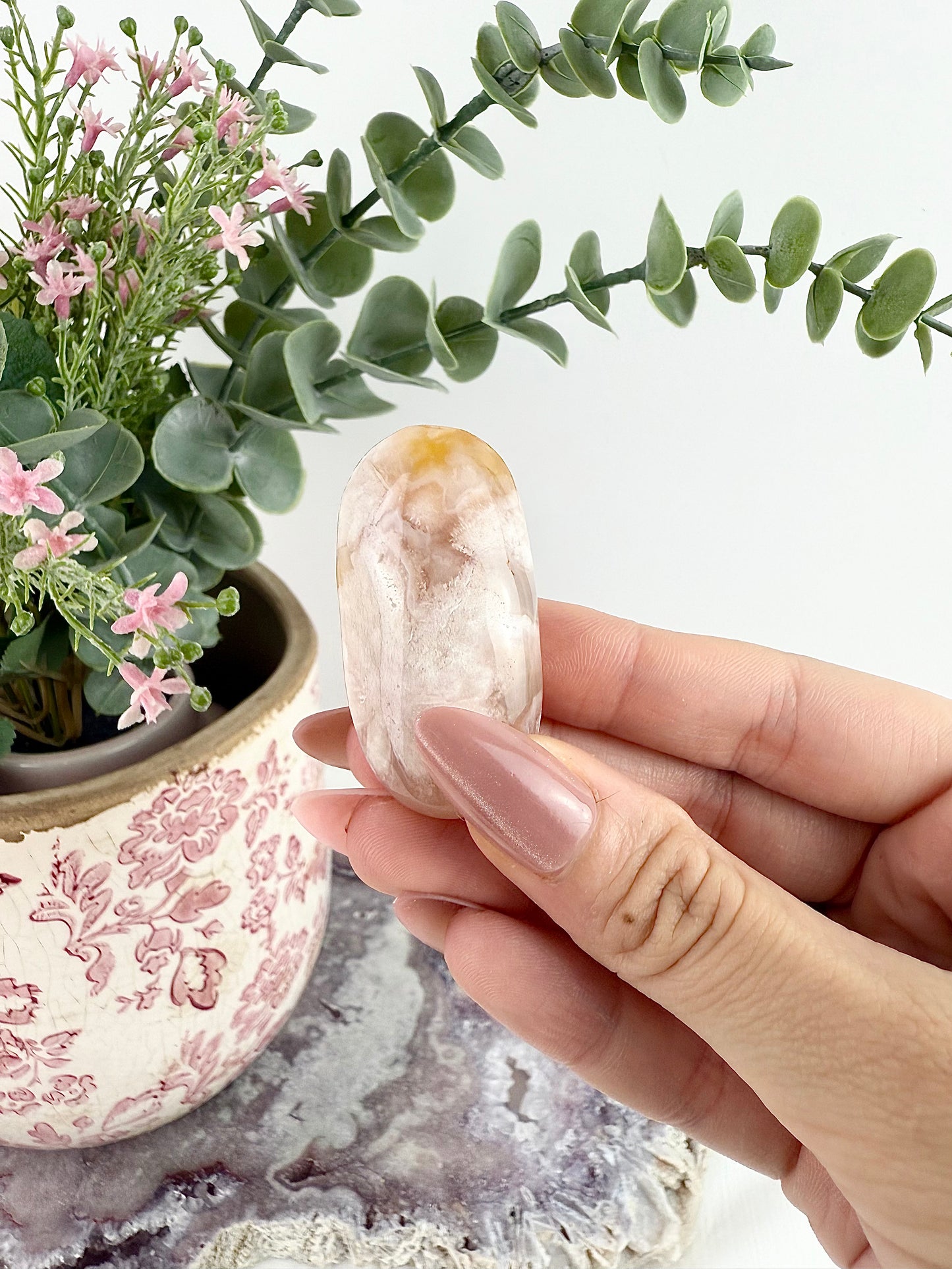 Pink Amethyst x Flower Agate Palm Stones