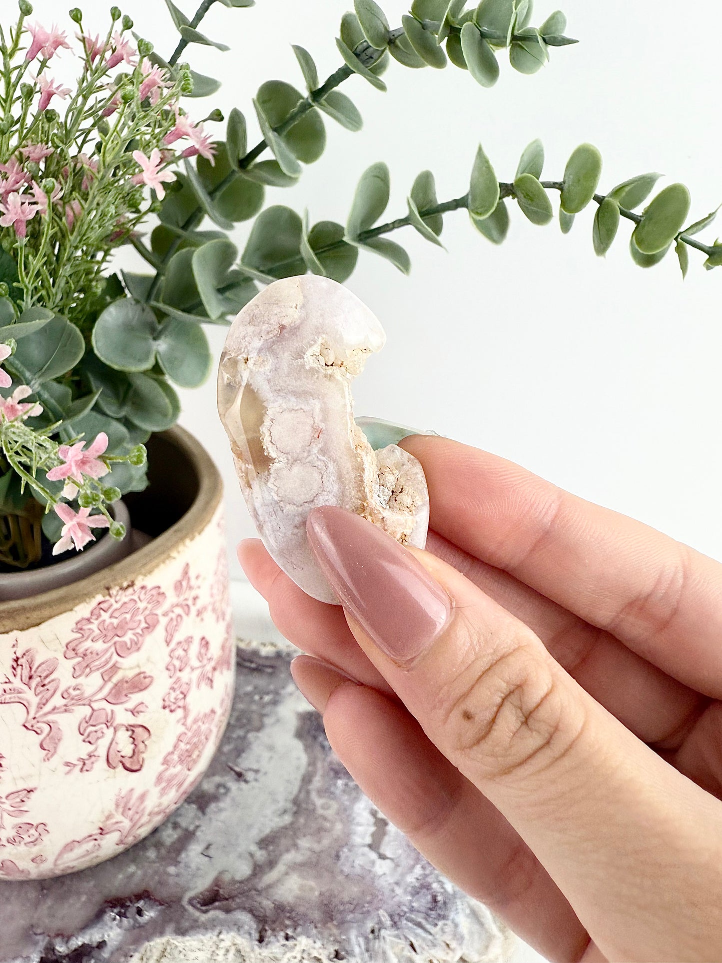 Pink Amethyst x Flower Agate Palm Stones