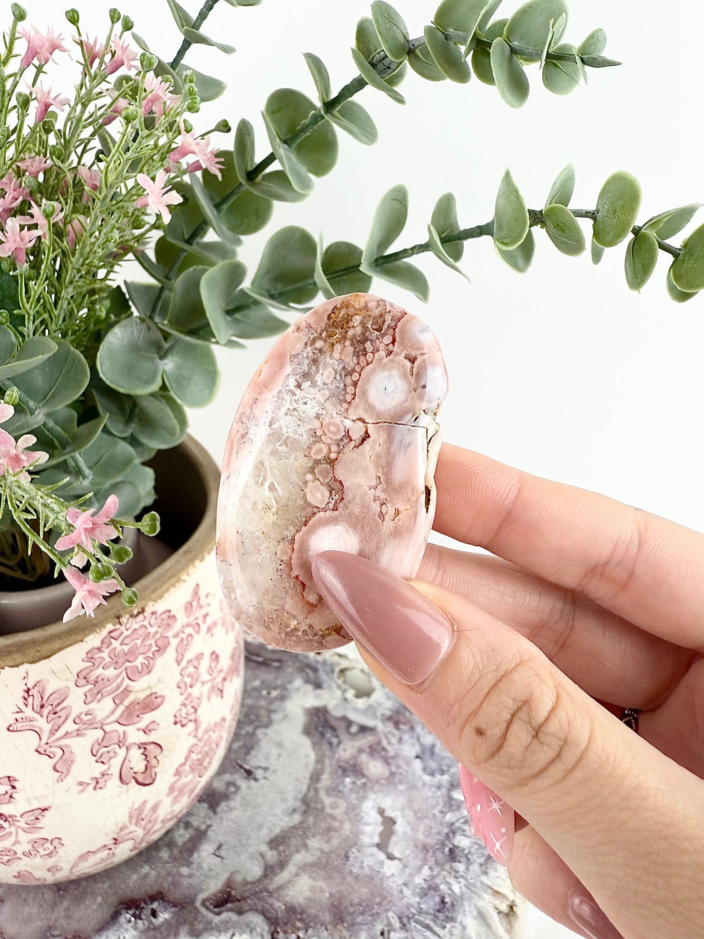 Pink Amethyst x Flower Agate Palm Stones