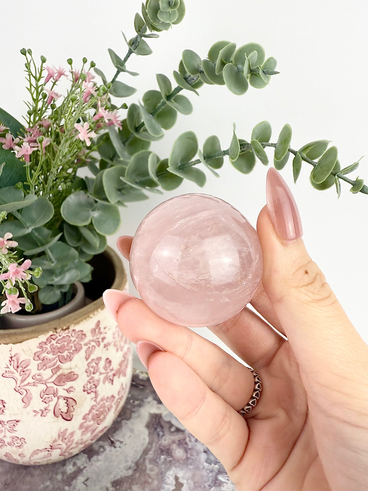 Rose Quartz Sphere with Glass Stand