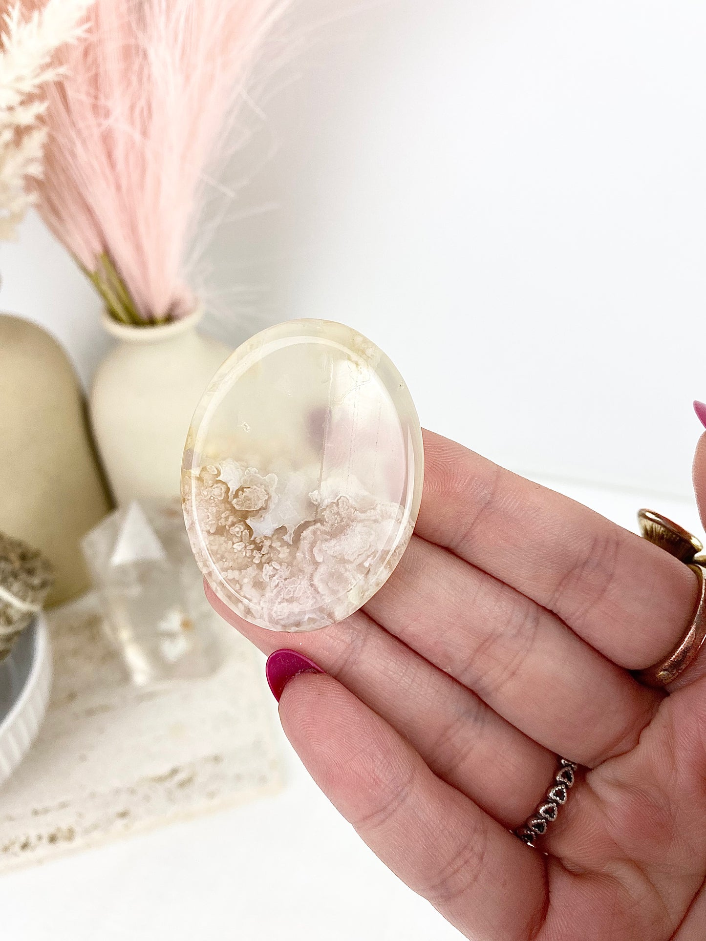 Pink Amethyst x Flower Agate Worry Stones