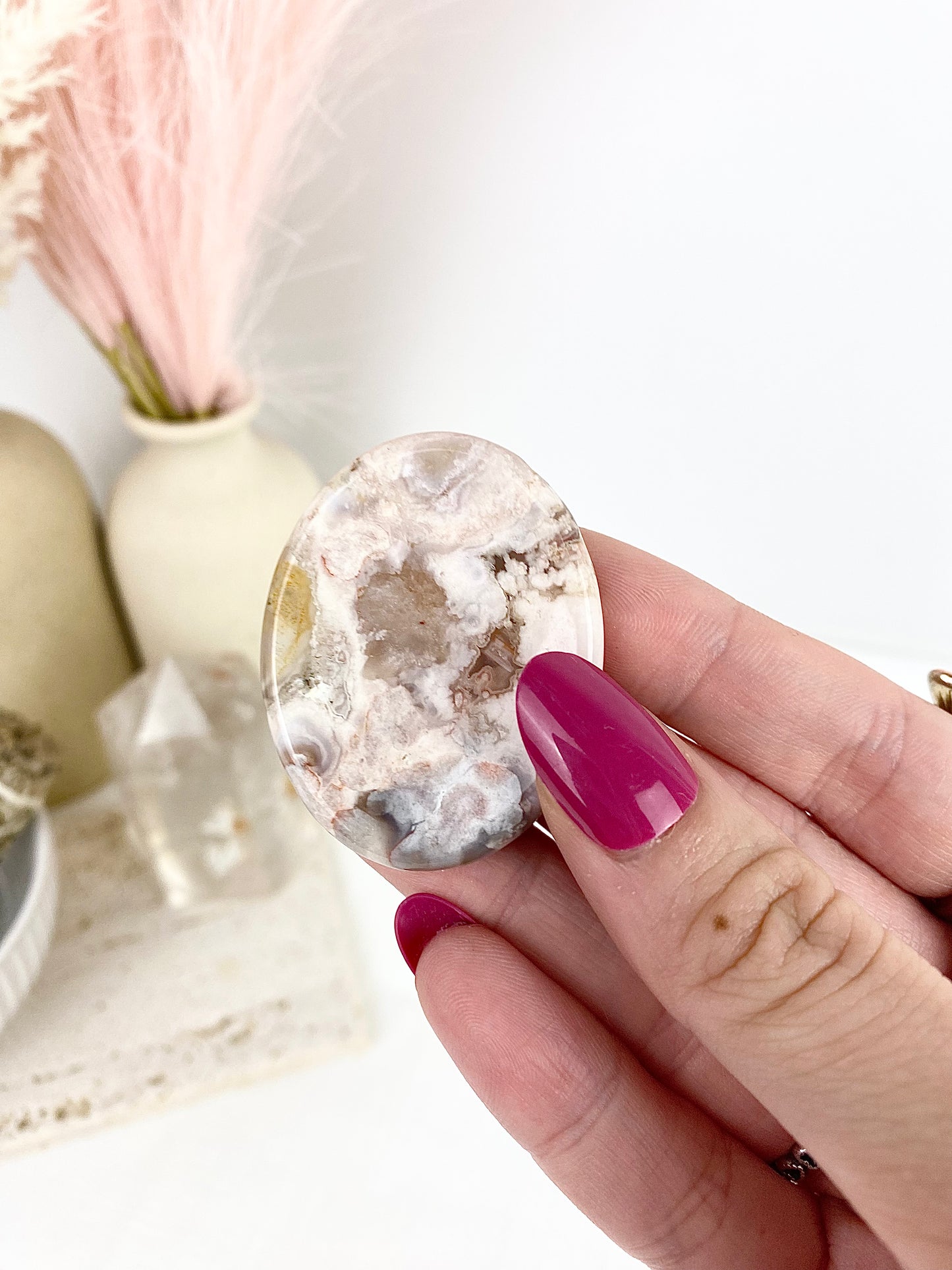 Pink Amethyst x Flower Agate Worry Stones