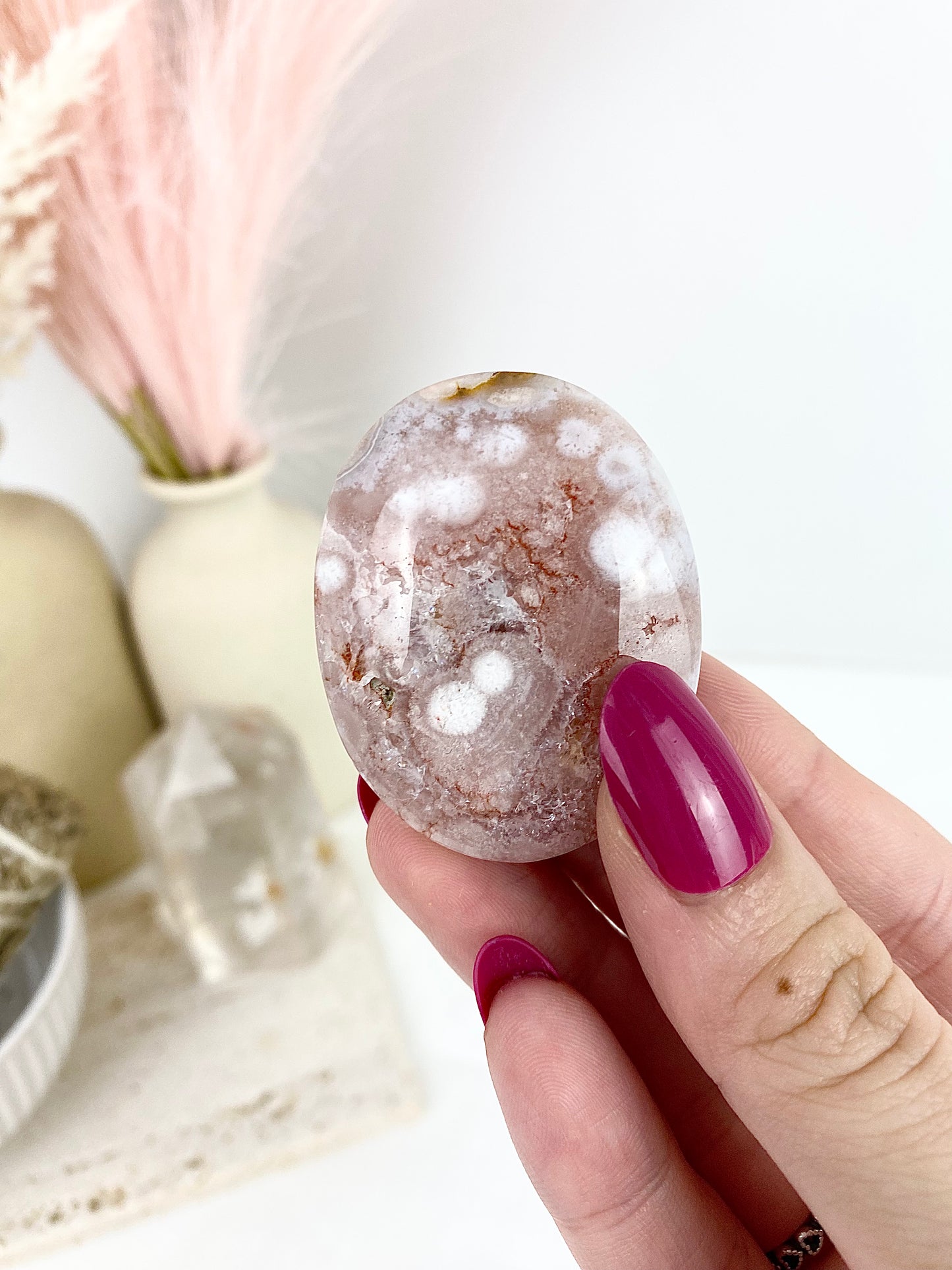 High Quality Druzy Pink Amethyst Palm Stone