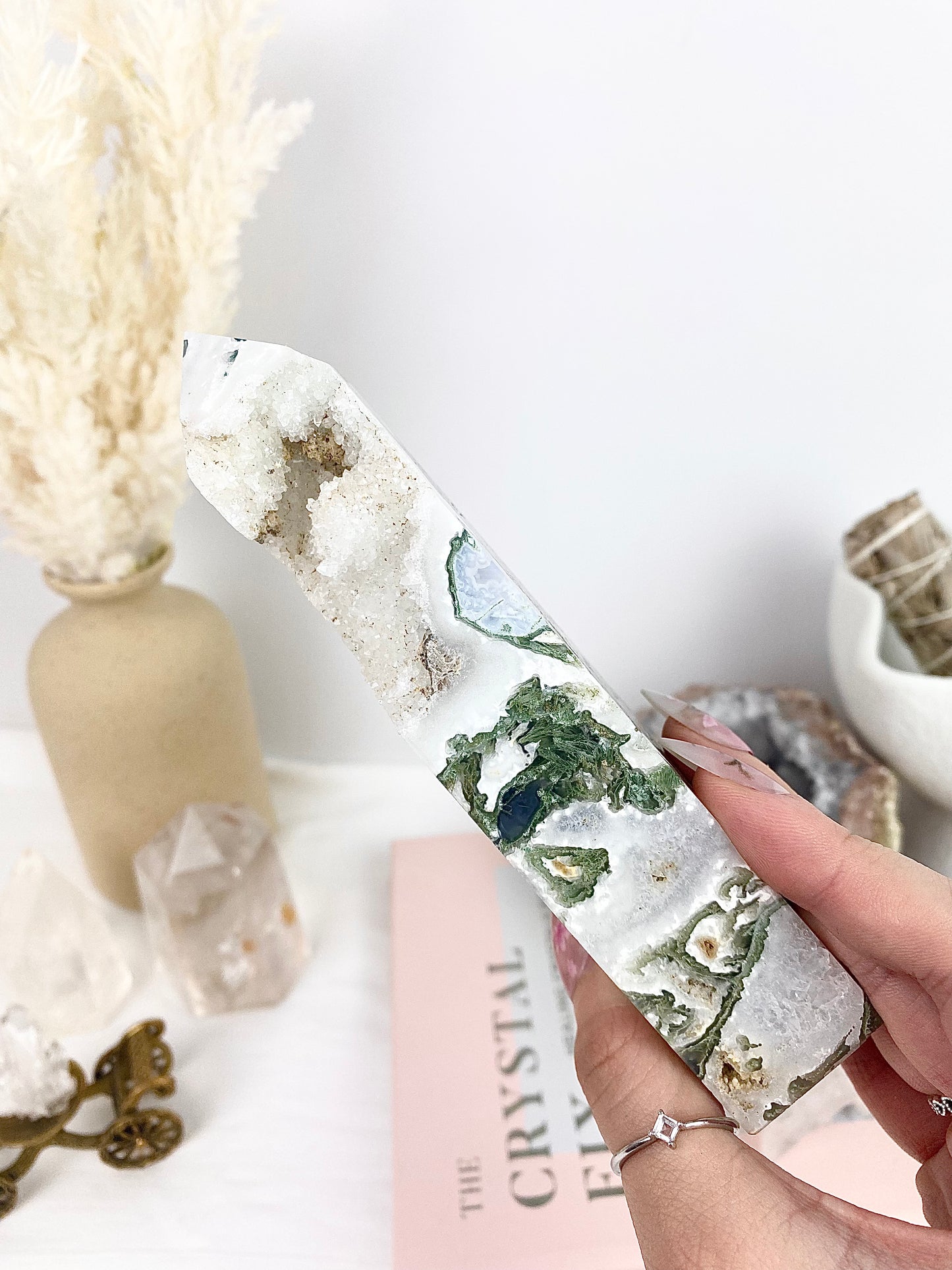 ✧ Sparkly Druzy Moss Agate Large Tower ✧