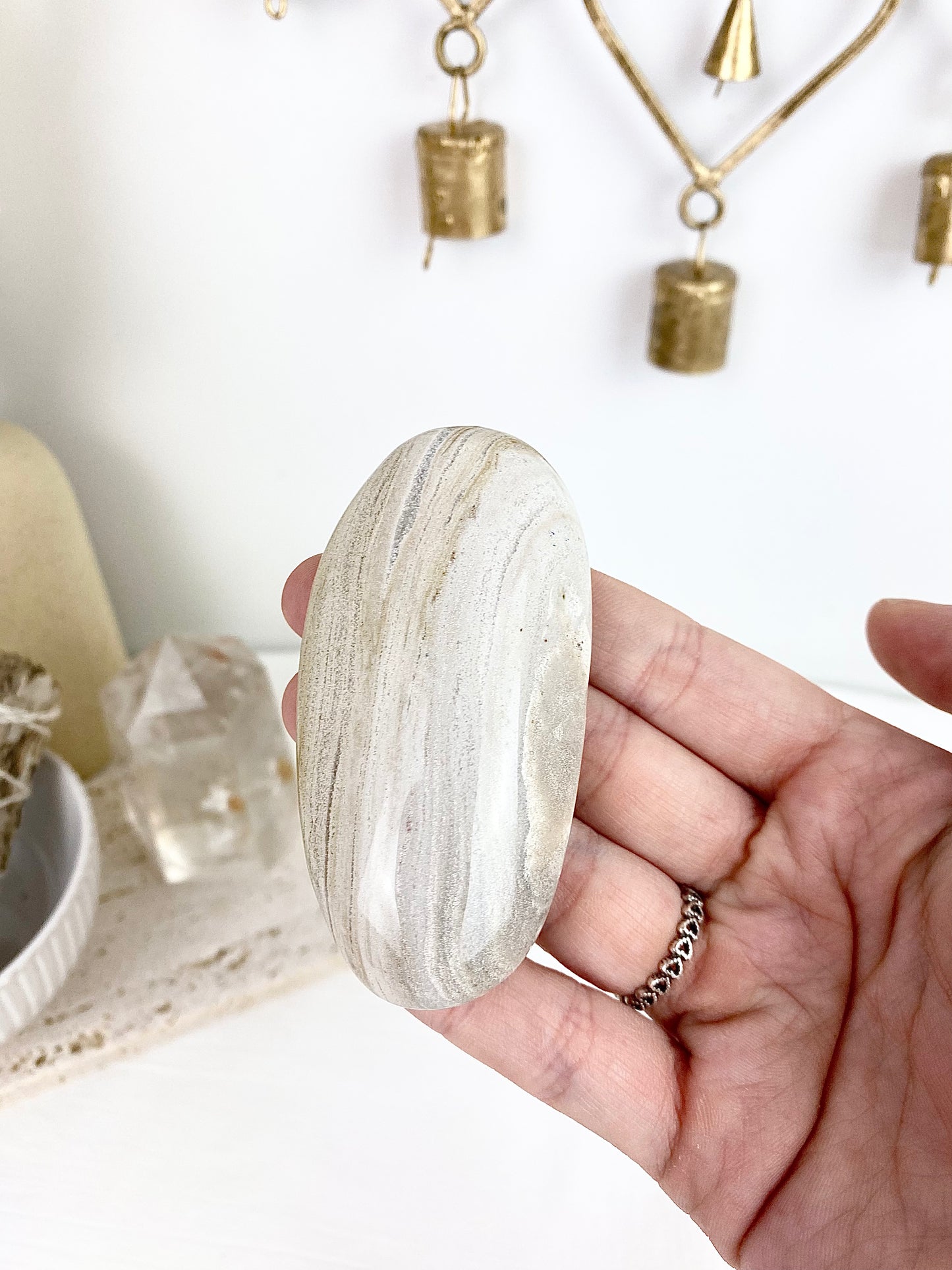 White Ocean Jasper Palm Stone