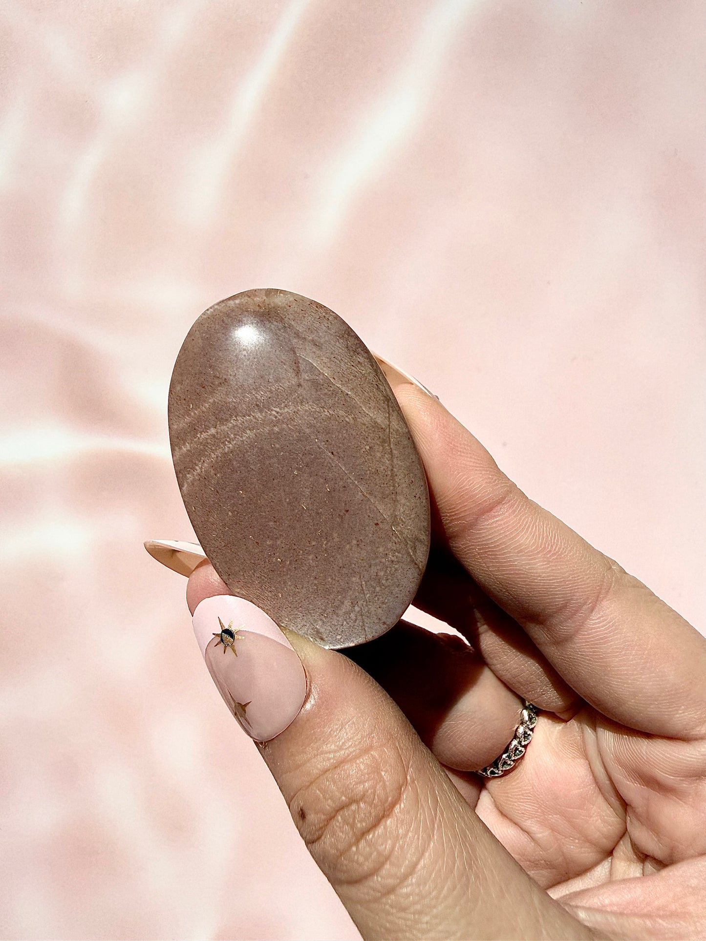 ✧ Sparkly Peach Moonstone Palmstone ✧