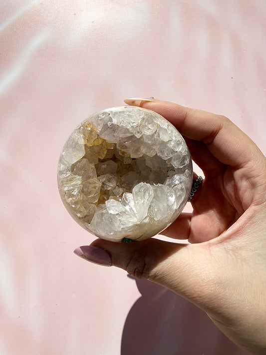 Pink Amethyst Druzy Sphere with Pyrite *comes with stand*