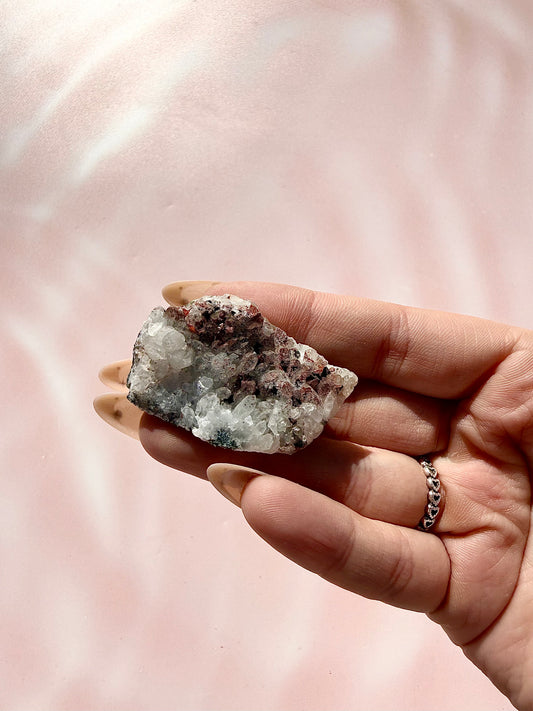 Red Phantom Quartz Clusters with Pyrite