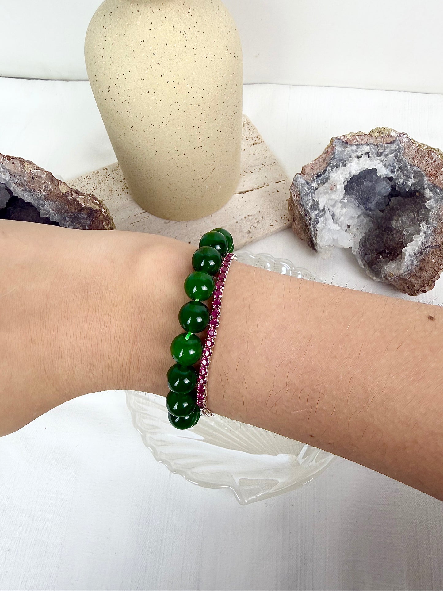 Green Agate Beaded Bracelet *dyed*