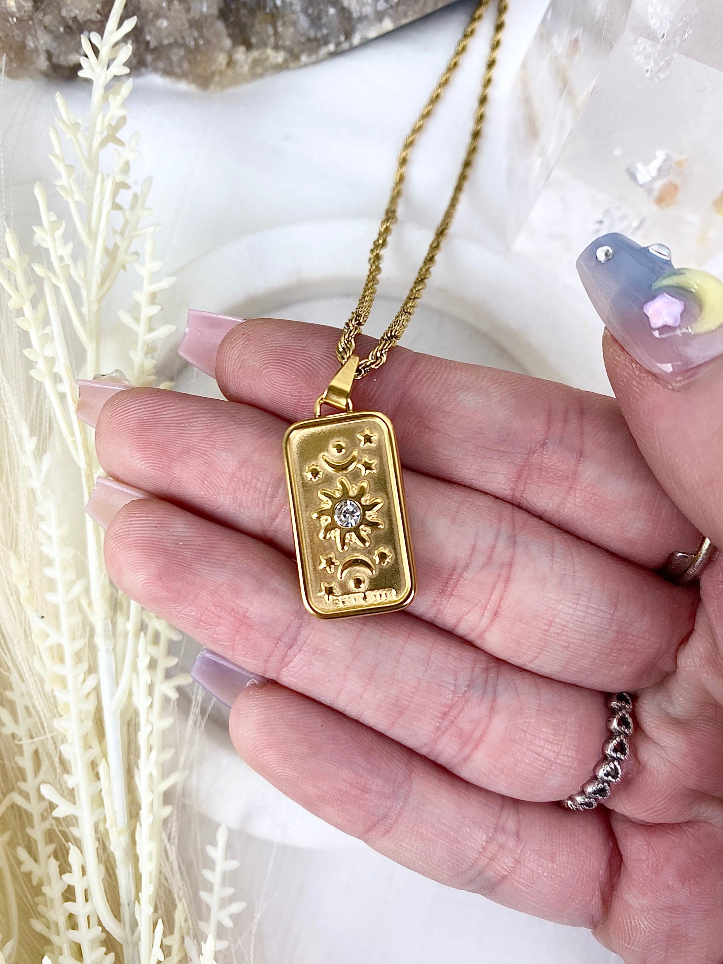 Sun Tarot Card Gold Necklace