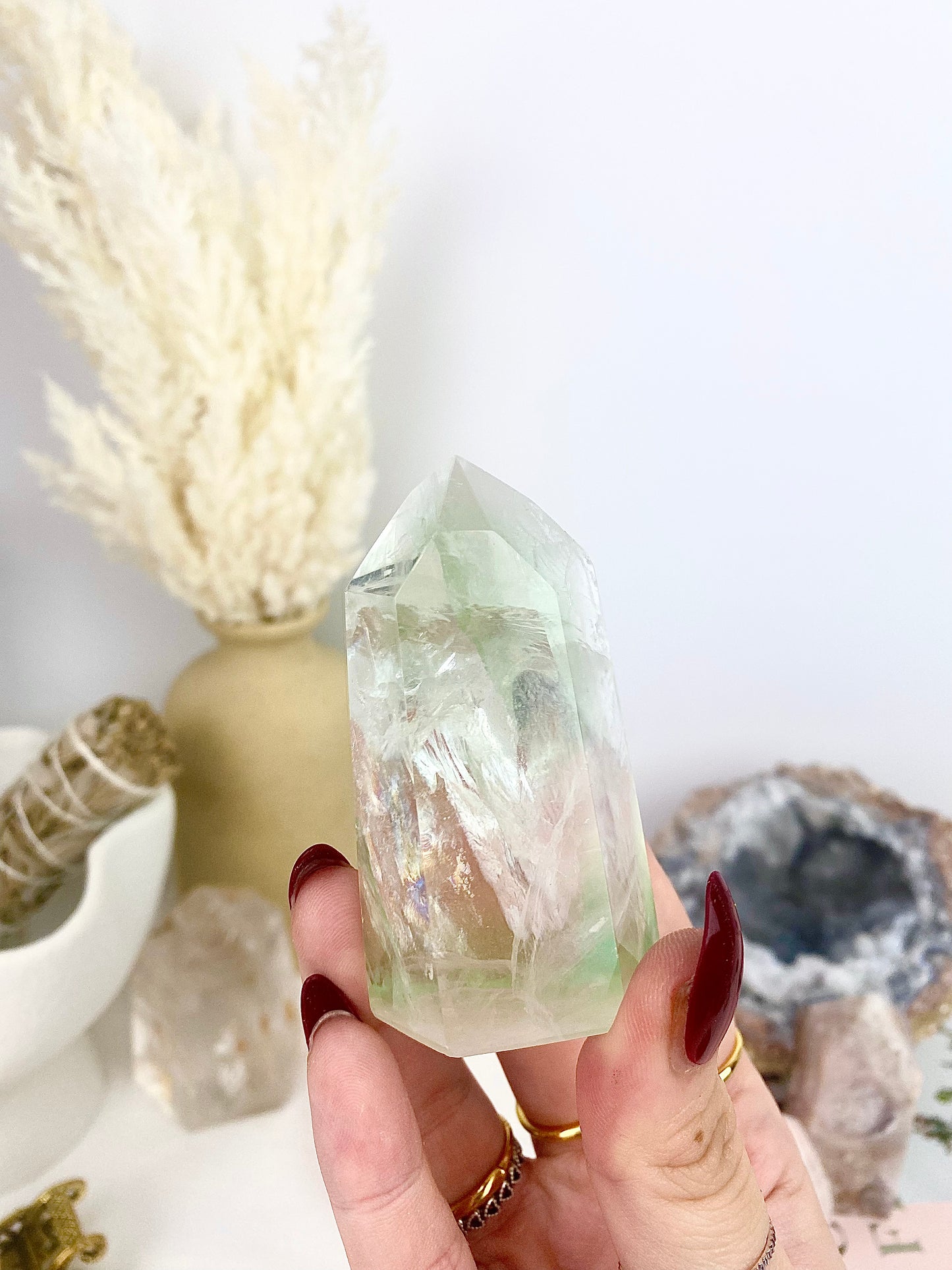 ✿ High Quality Rainbow Filled Green Fluorite Tower ✿