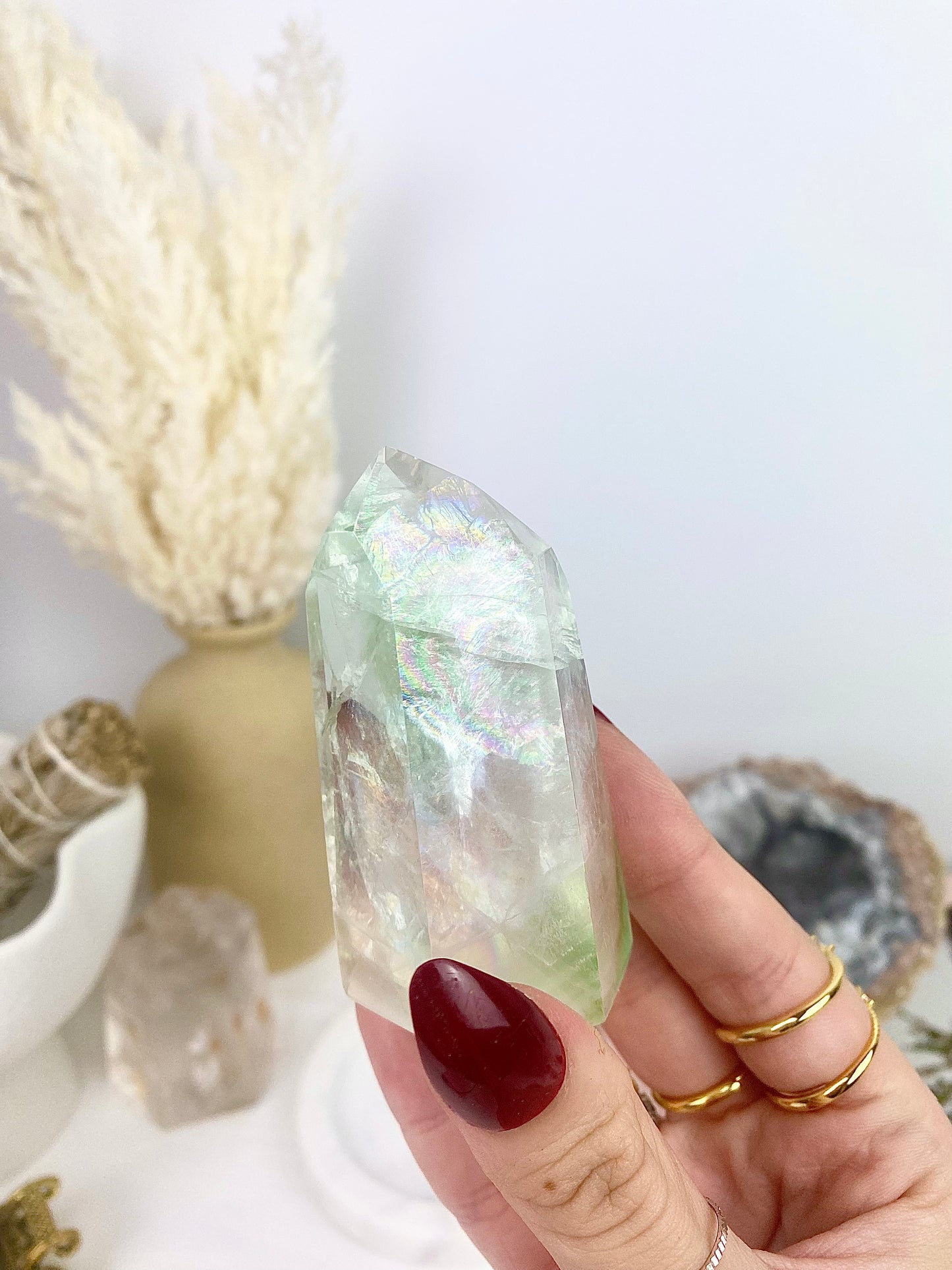 ✿ High Quality Rainbow Filled Green Fluorite Tower ✿