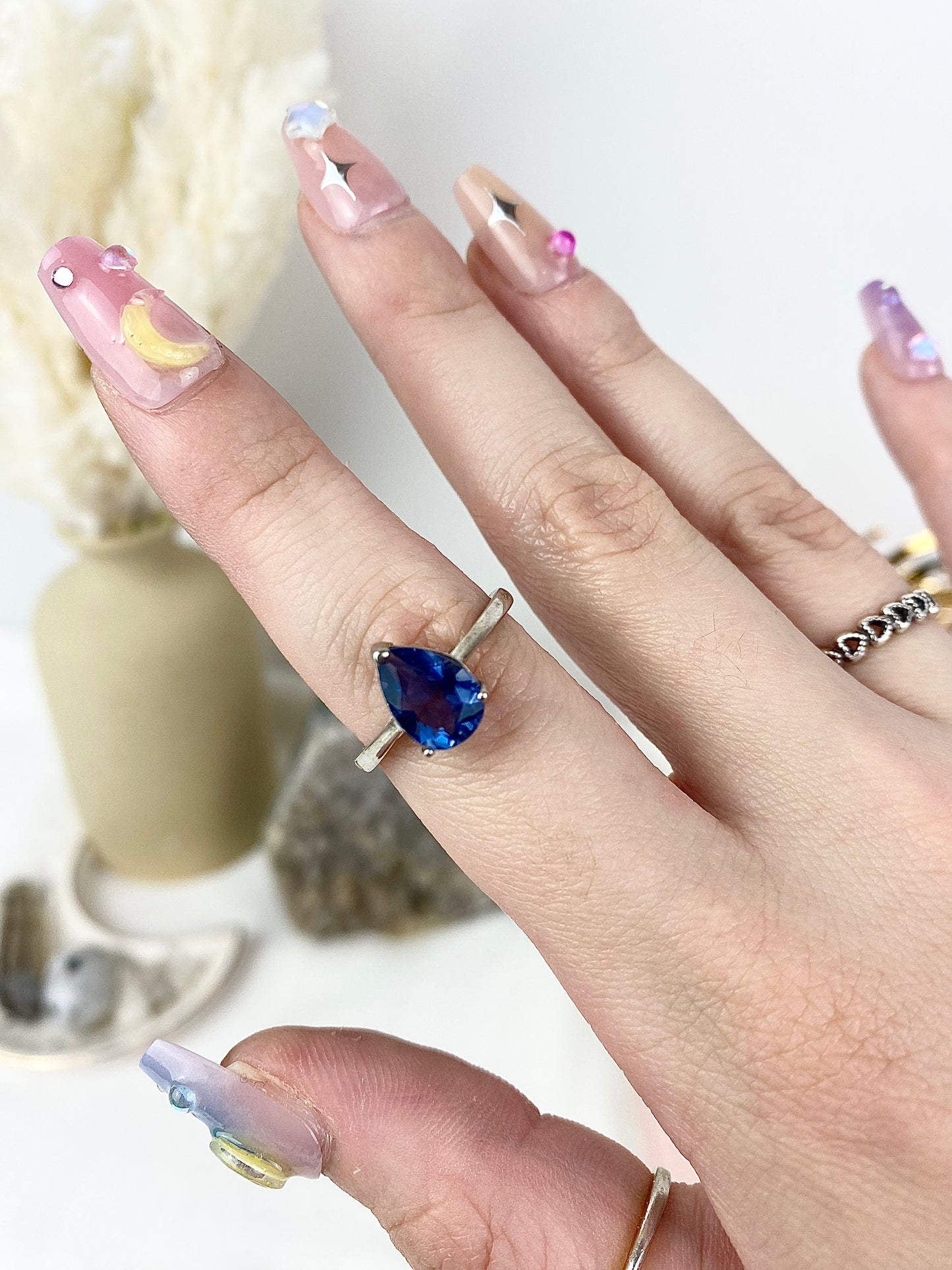 s925 Silver Sapphire Faceted Pear Ring