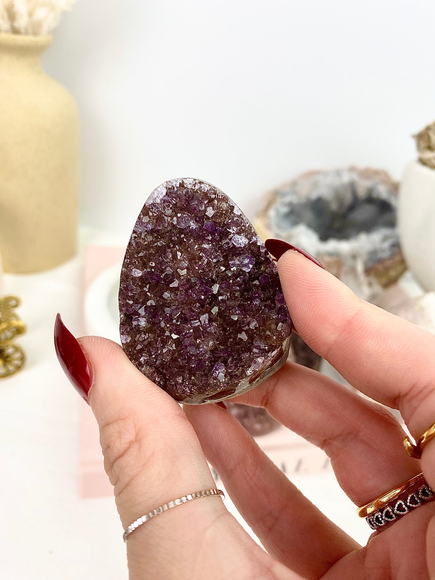 Sparkly Pink & Red Druzy Amethyst Geodes