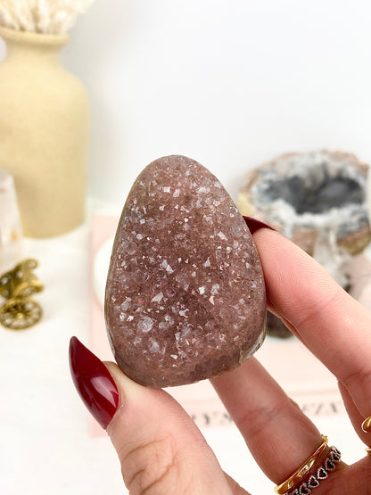 Sparkly Pink & Red Druzy Amethyst Geodes