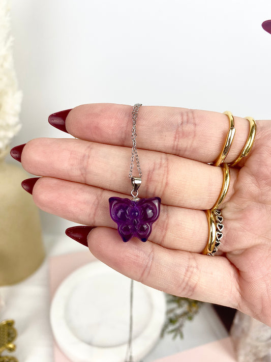 Purple Fluorite Butterfly Necklace