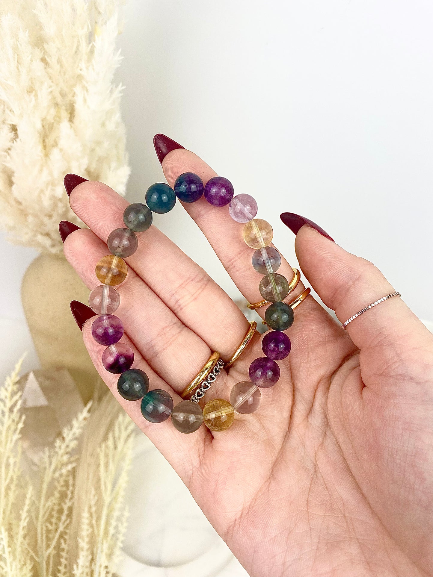 A-Grade Rainbow Fluorite Beaded Bracelet