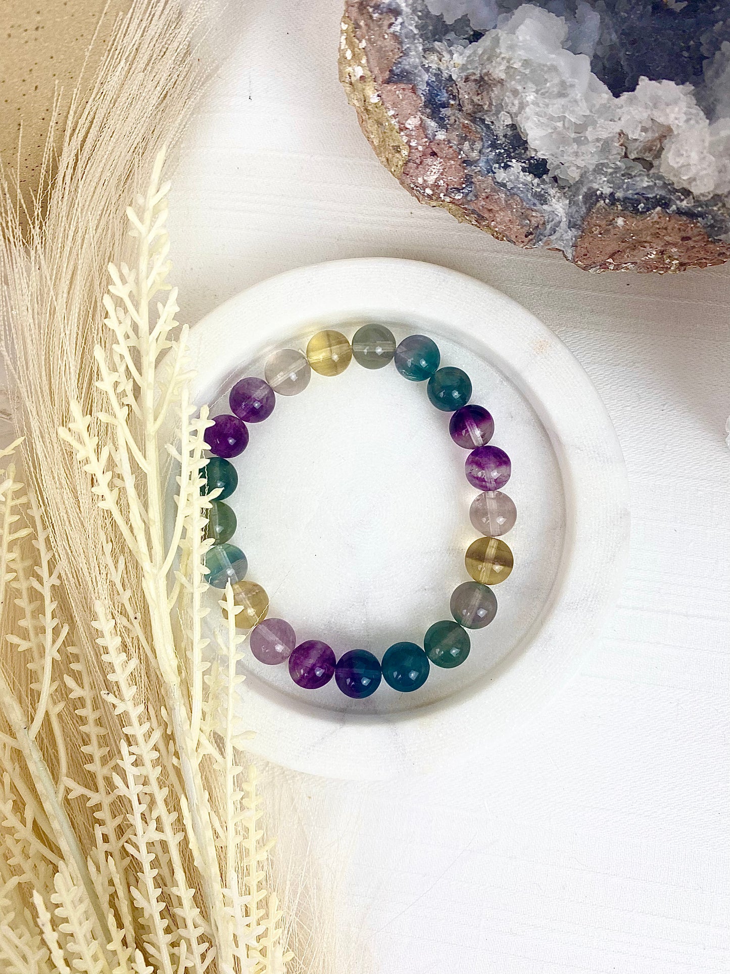 A-Grade Rainbow Fluorite Beaded Bracelet