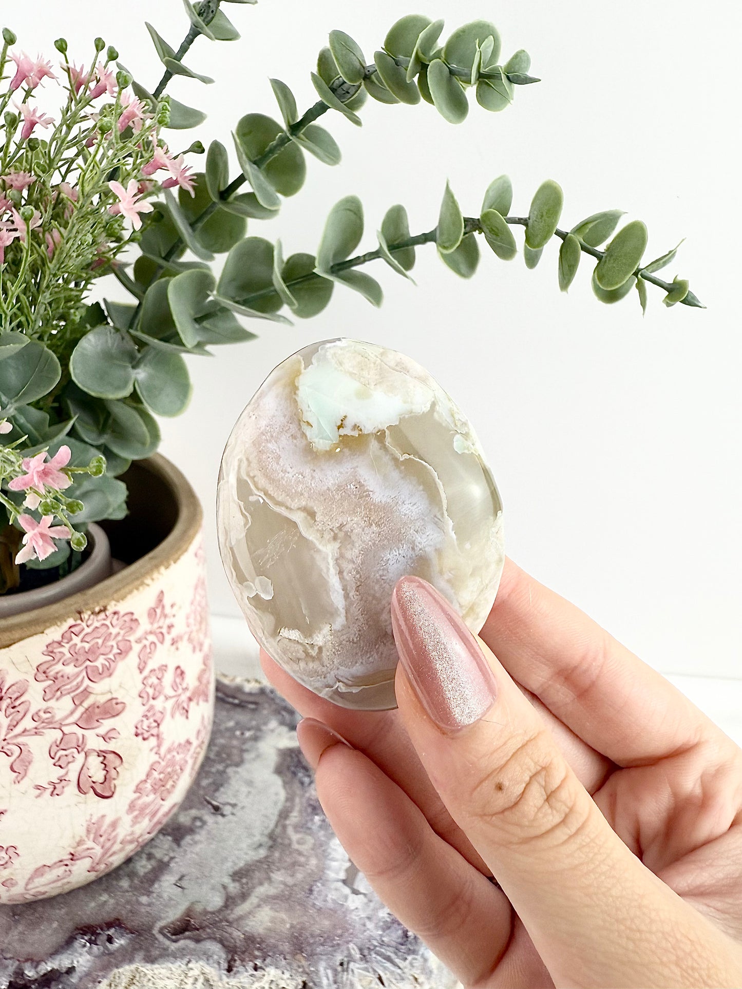 Green Flower Agate Palm Stone