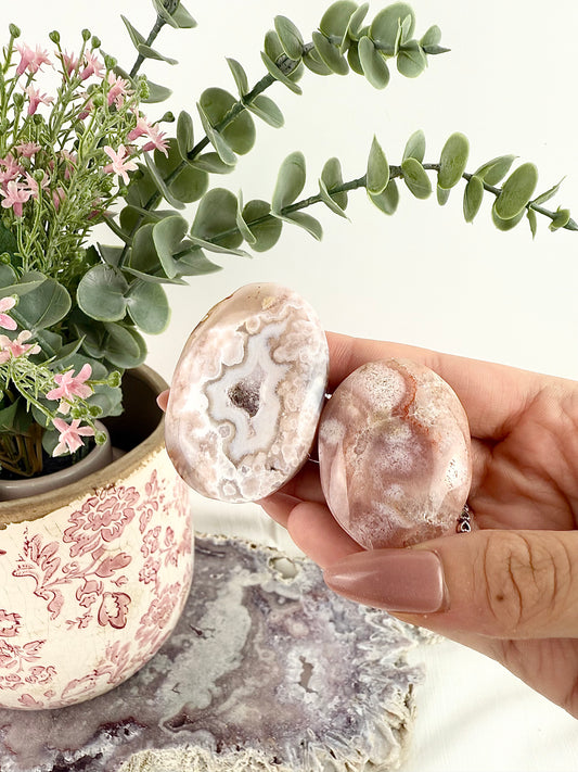 Pink Amethyst x Flower Agate Palm Stones