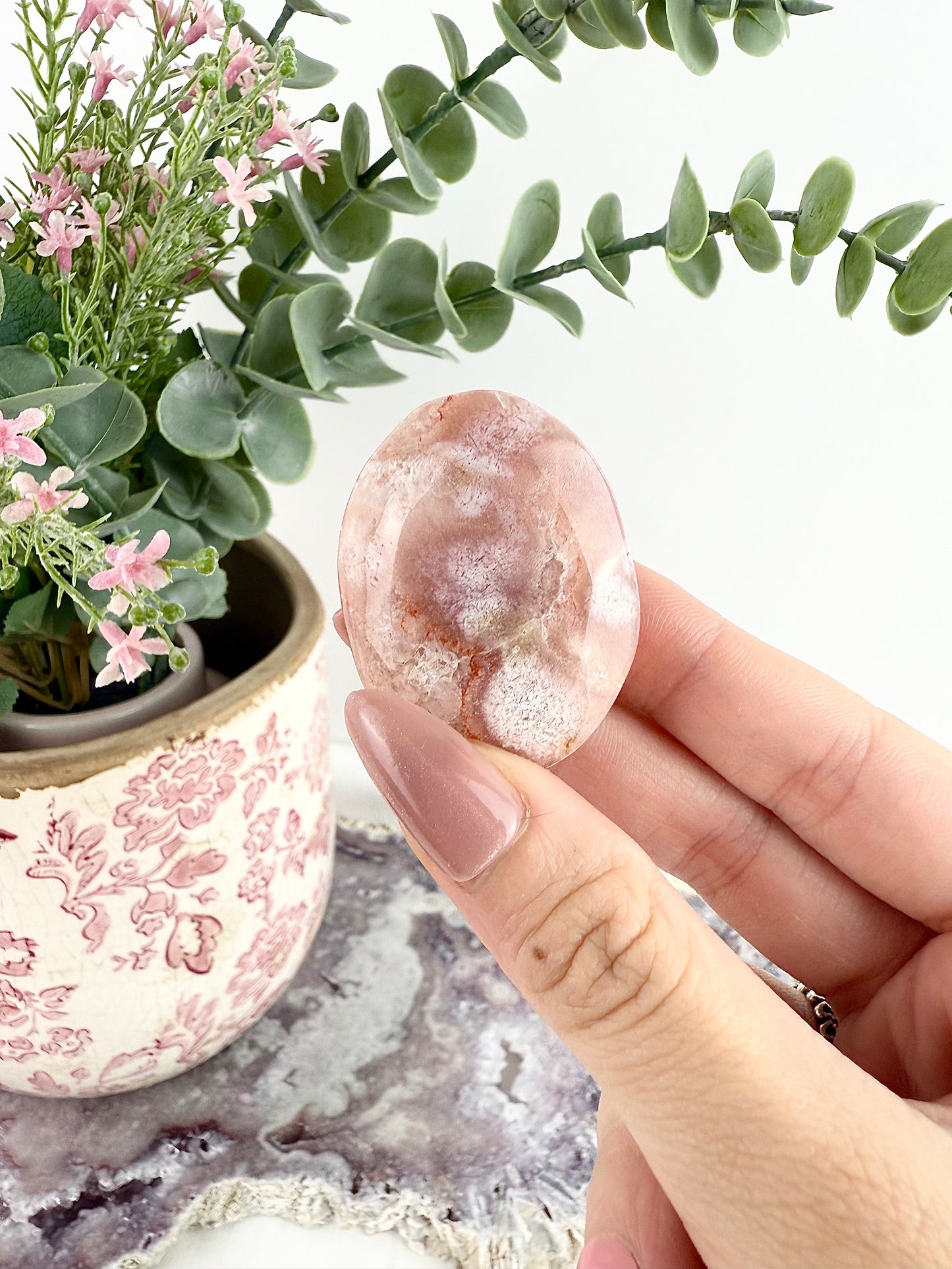 Pink Amethyst x Flower Agate Palm Stones