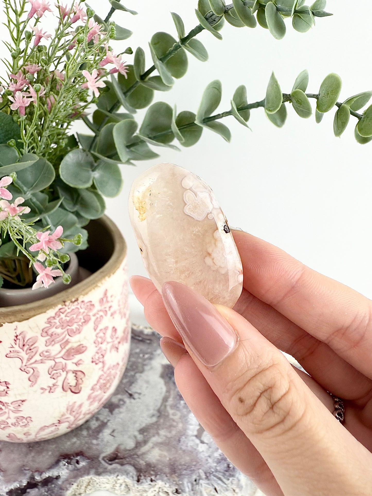 Pink Amethyst x Flower Agate Palm Stones