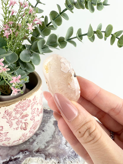 Pink Amethyst x Flower Agate Palm Stones