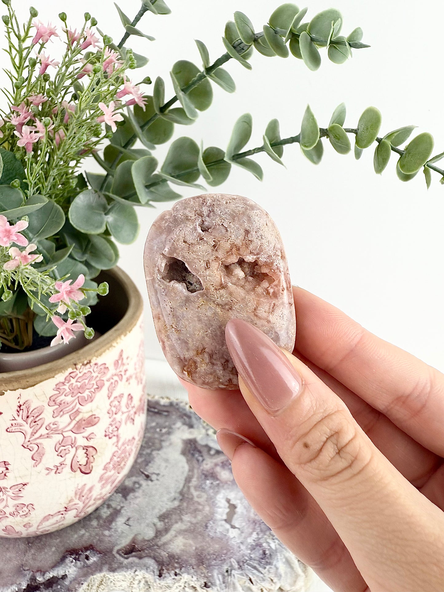 Pink Amethyst x Flower Agate Palm Stones