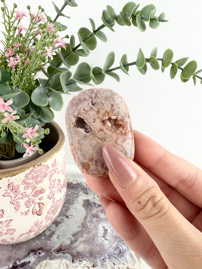 Pink Amethyst x Flower Agate Palm Stones