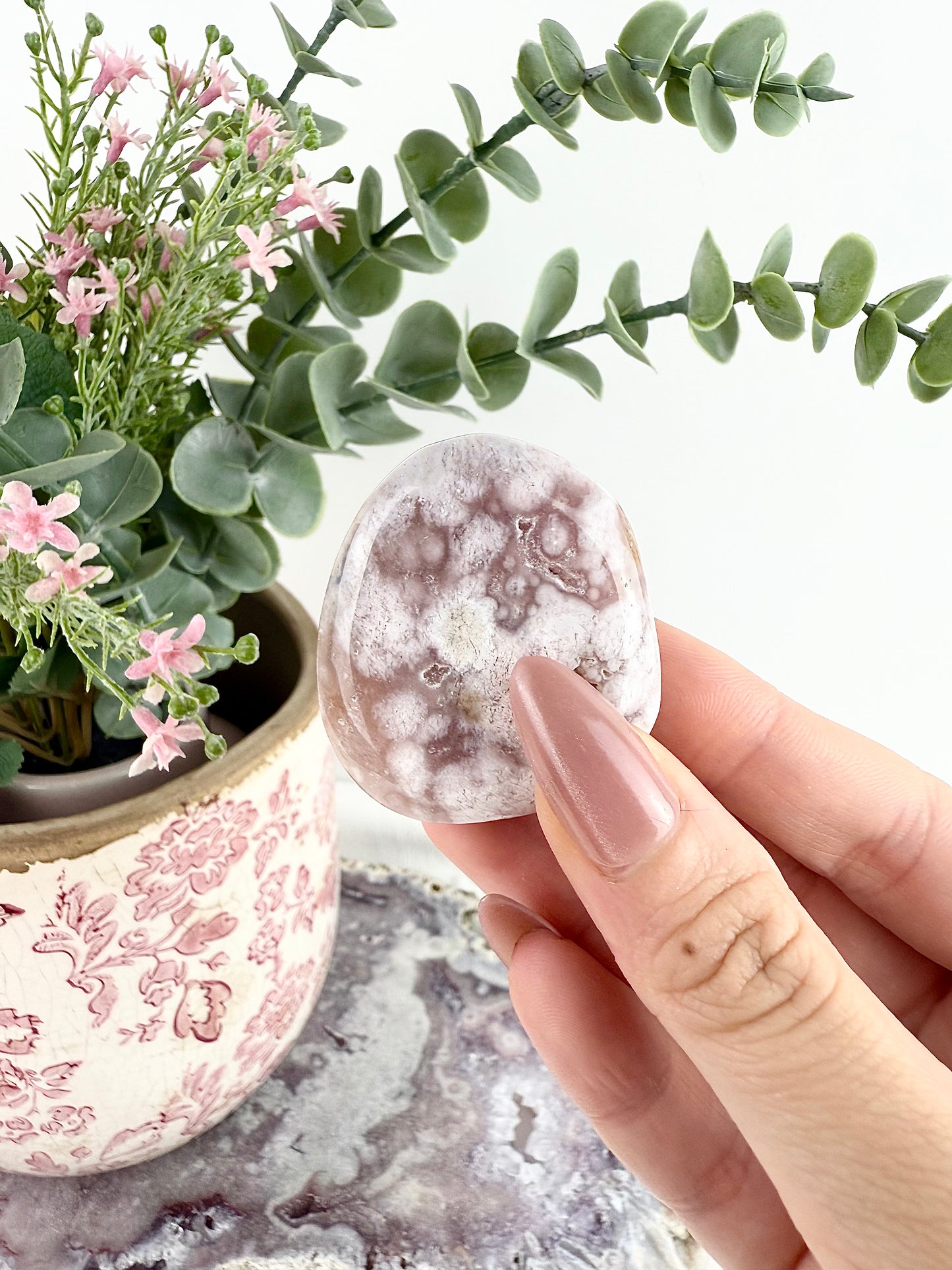 Pink Amethyst x Flower Agate Palm Stones
