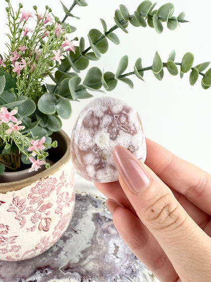 Pink Amethyst x Flower Agate Palm Stones