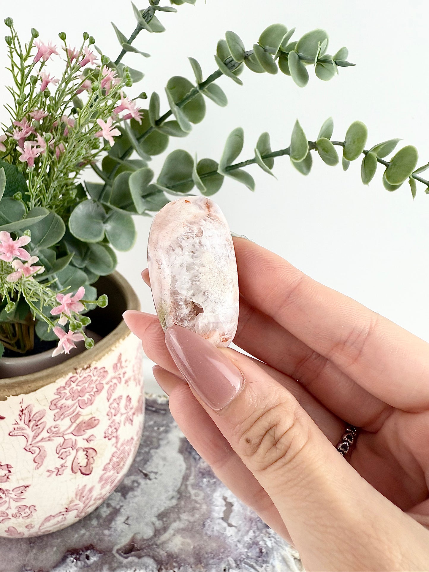 Pink Amethyst x Flower Agate Palm Stones