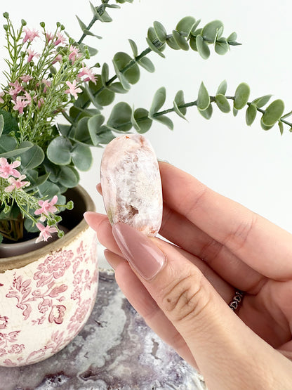 Pink Amethyst x Flower Agate Palm Stones