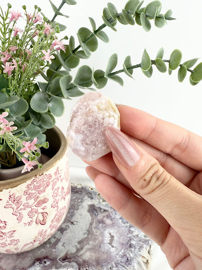 Pink Amethyst x Flower Agate Palm Stones