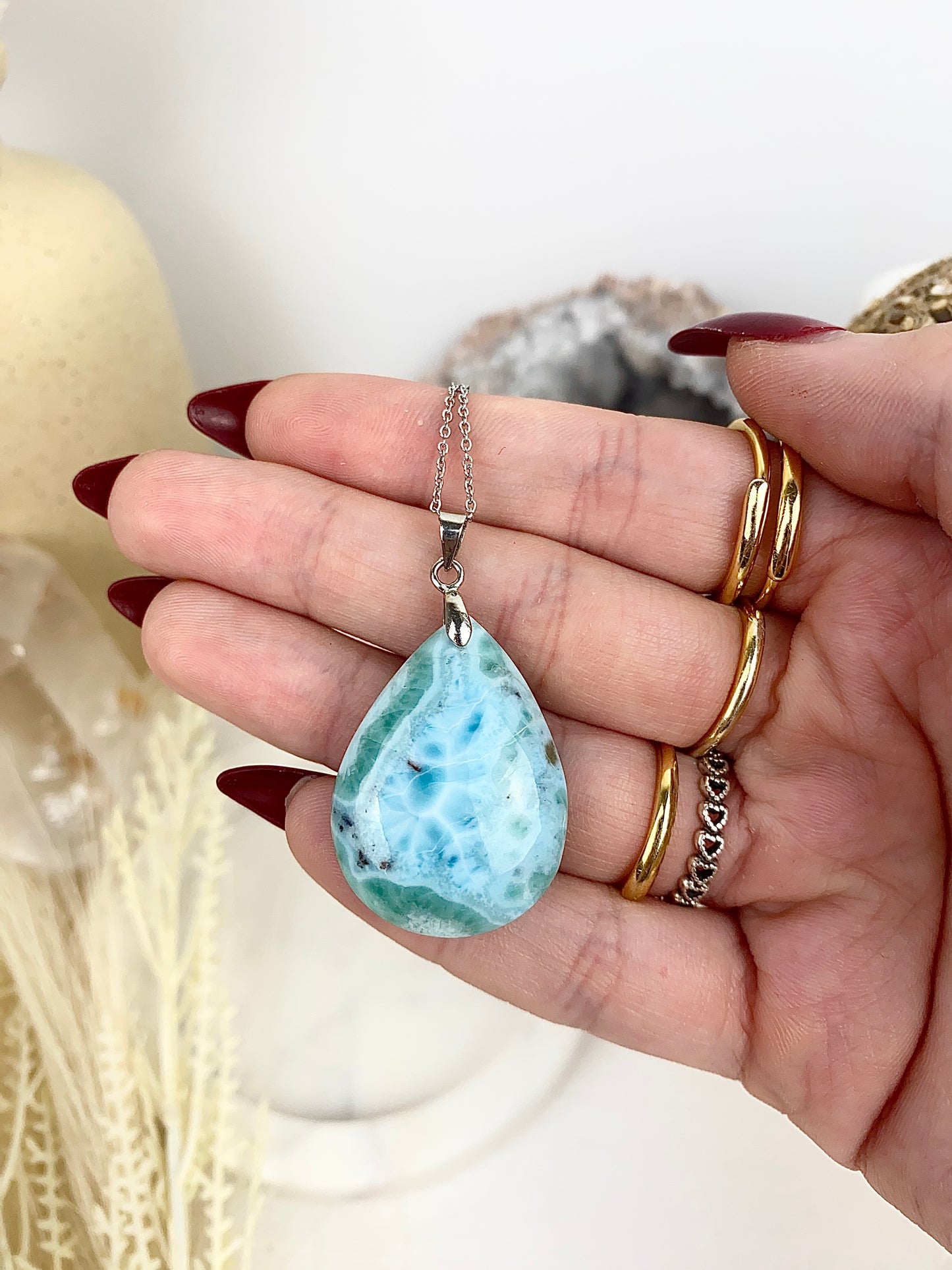 s925 Larimar Tear Drop Necklace