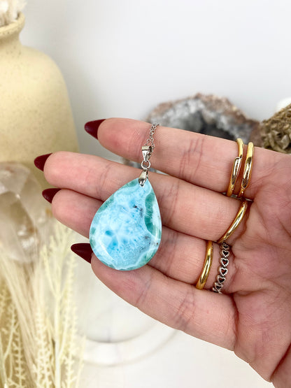 s925 Larimar Tear Drop Necklace