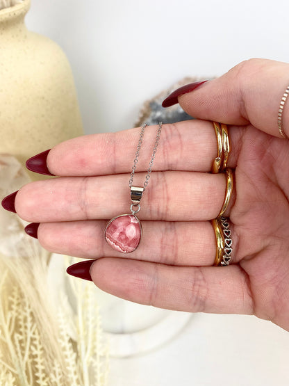 ✿ Rhodochrosite s925 Sterling Silver Necklaces ✿