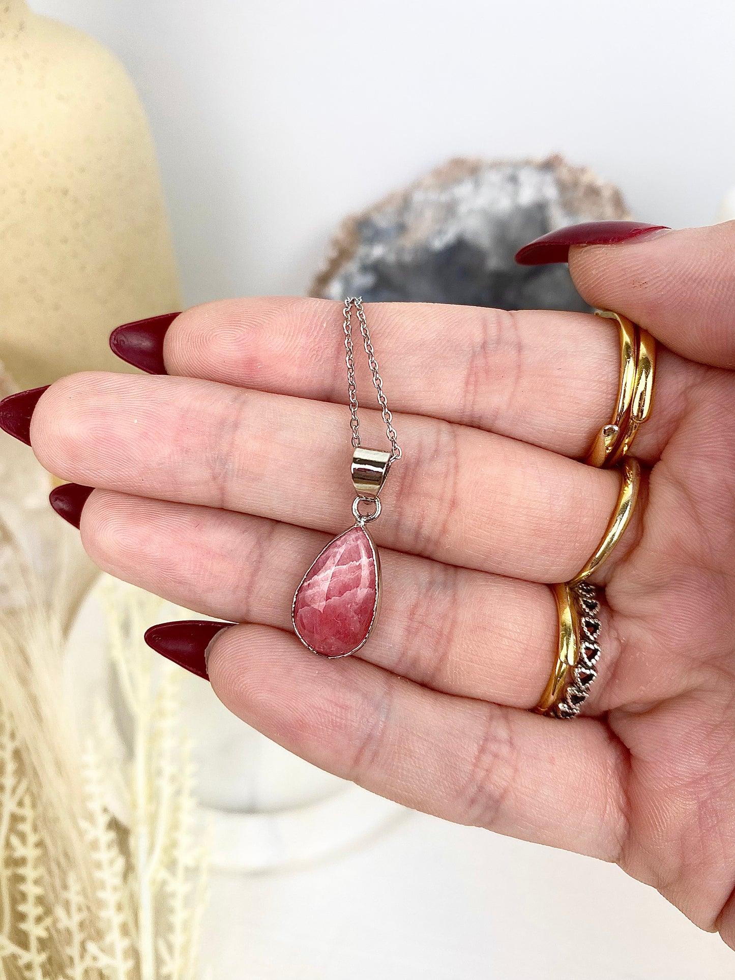 ✿ Rhodochrosite s925 Sterling Silver Necklaces ✿