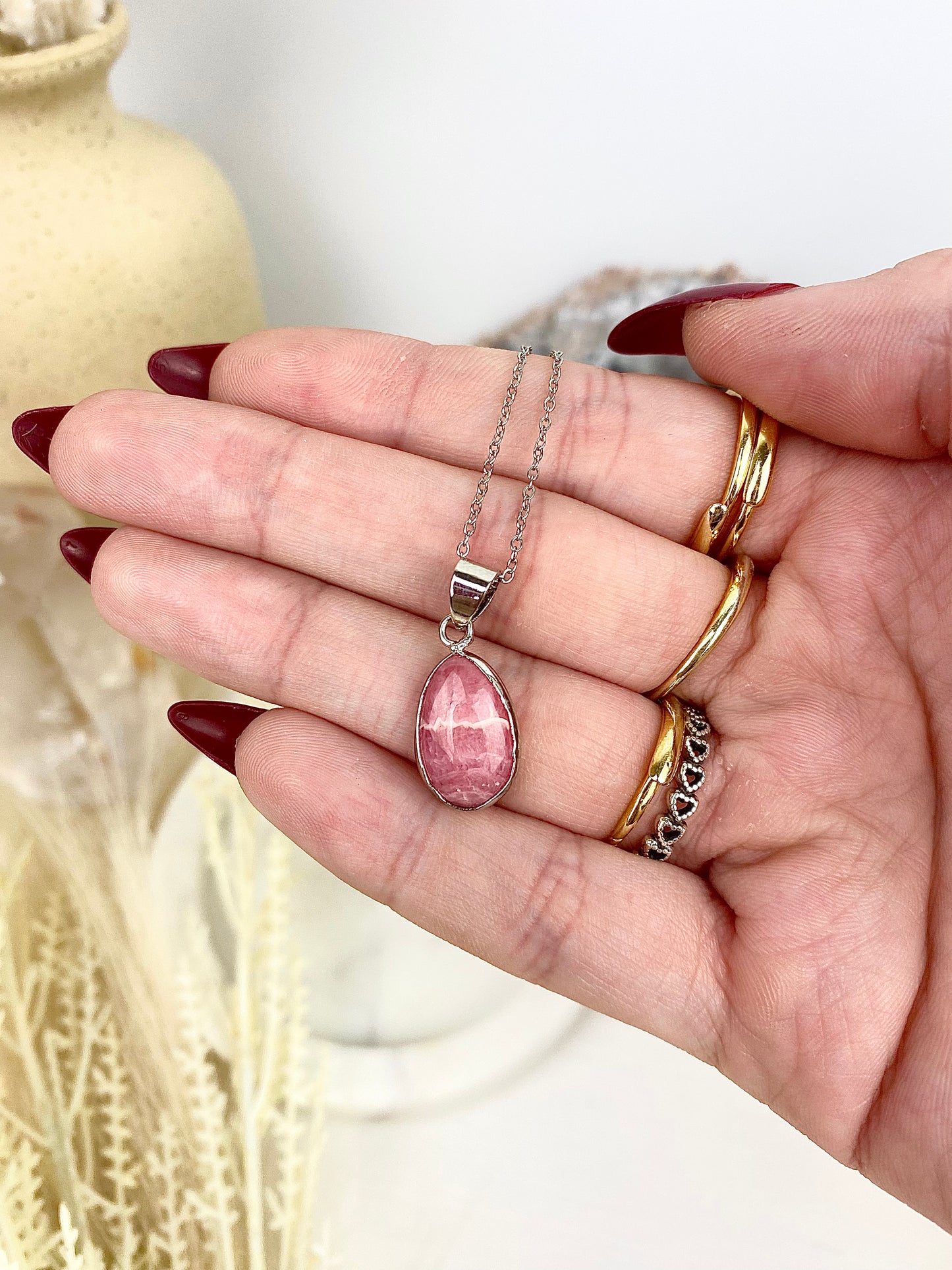 ✿ Rhodochrosite s925 Sterling Silver Necklaces ✿