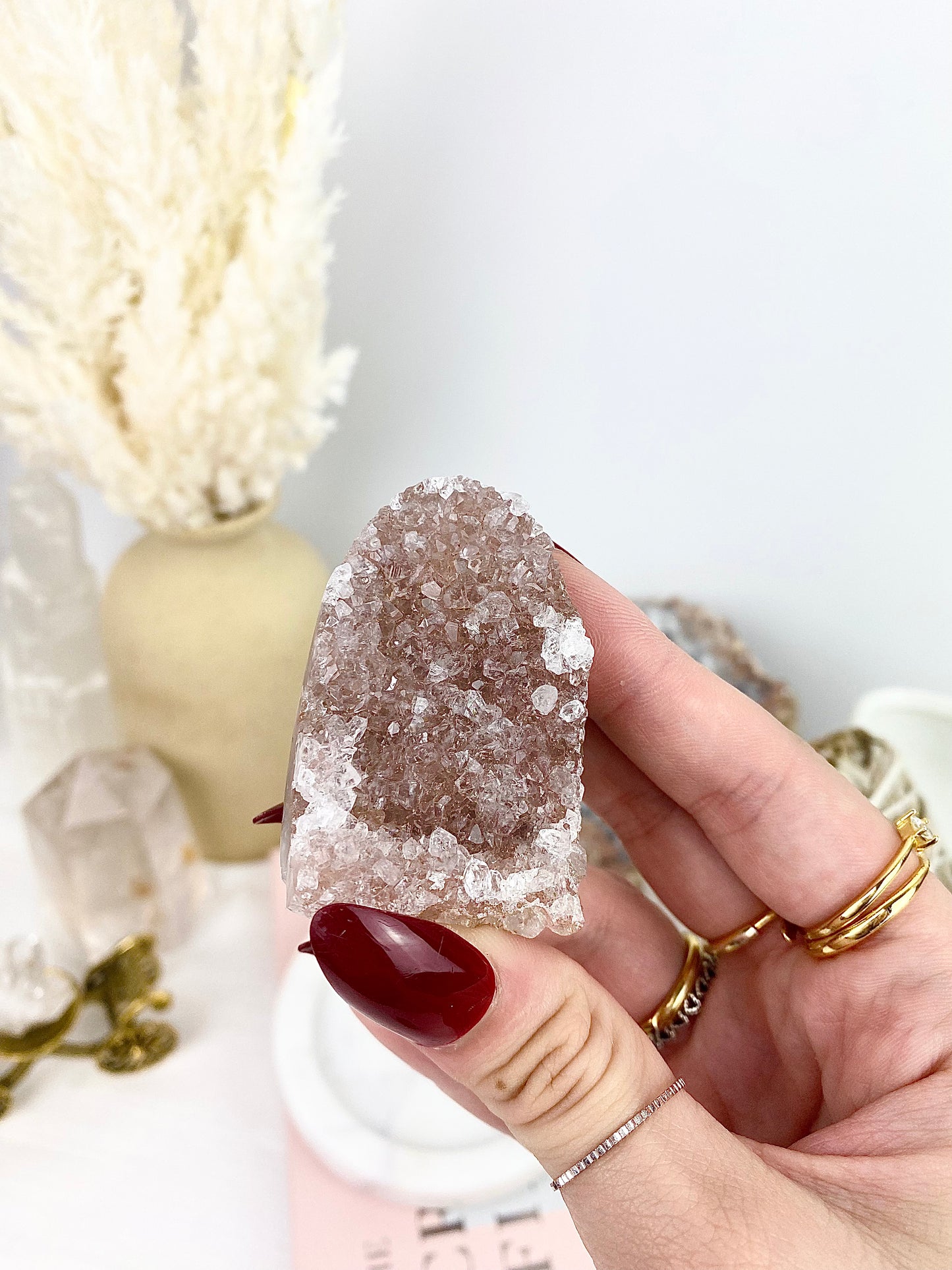 Sparkly Pink & Red Druzy Amethyst Geodes