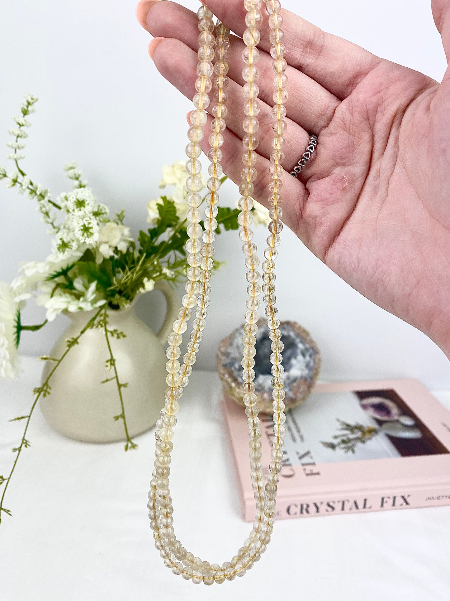 Golden Rutile Long Beaded Necklace