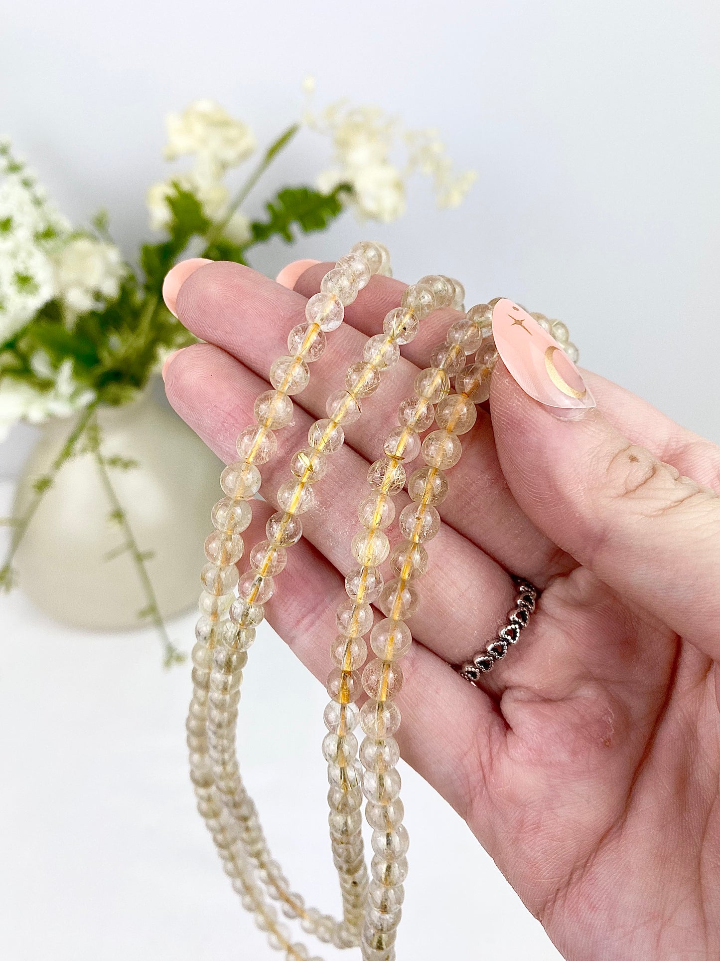 Golden Rutile Long Beaded Necklace