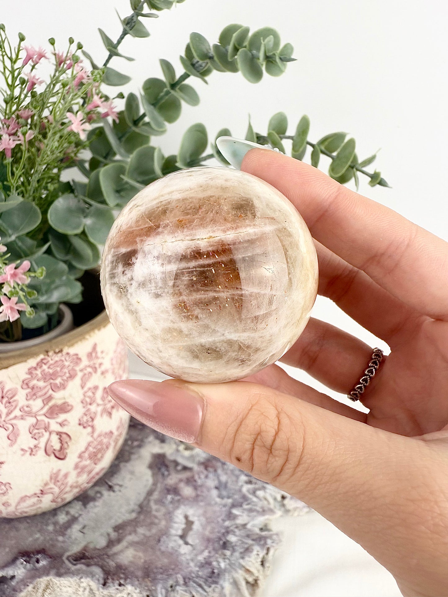 Sunstone Sphere with Wooden Stand