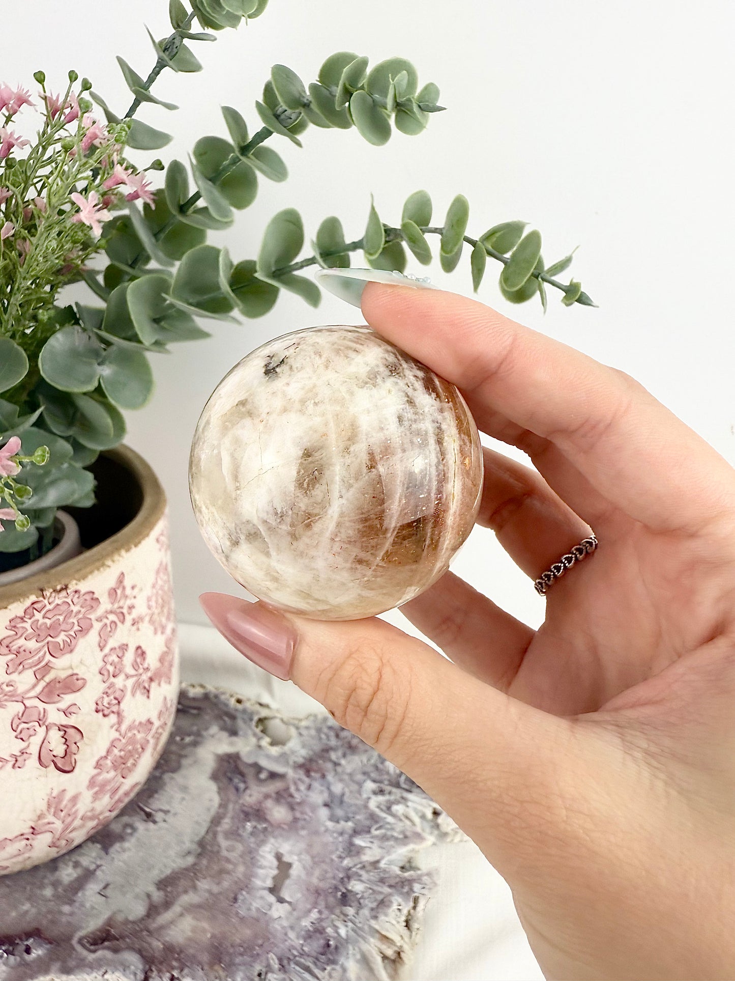Sunstone Sphere with Wooden Stand