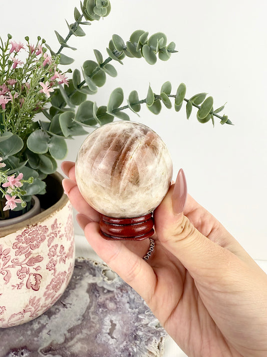 Sunstone Sphere with Wooden Stand