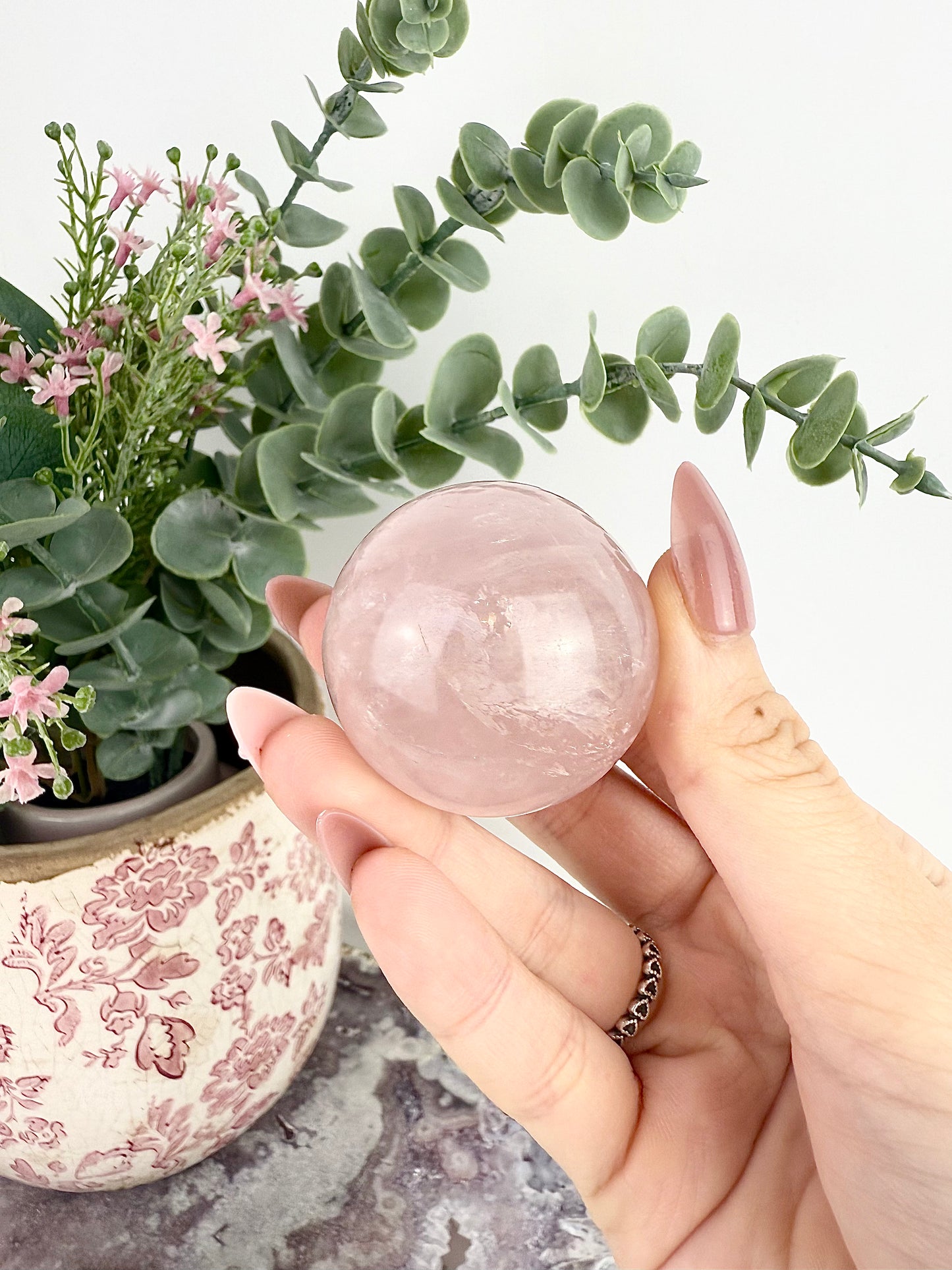 Rose Quartz Sphere with Glass Stand