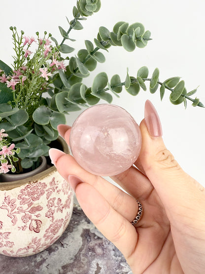 Rose Quartz Sphere with Glass Stand
