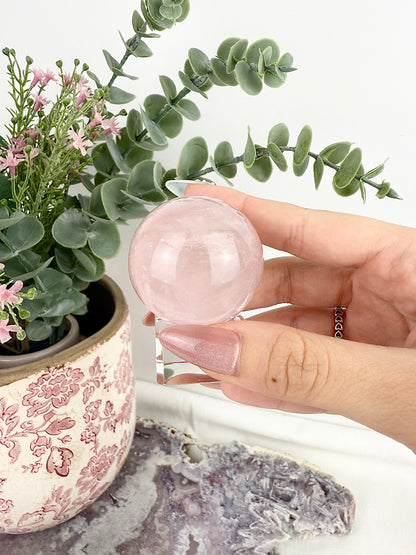 Rose Quartz Sphere with Glass Stand