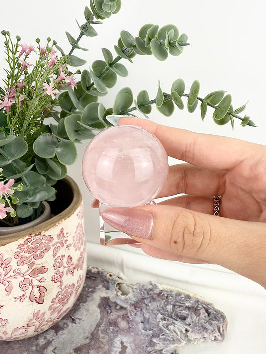 Rose Quartz Sphere with Glass Stand